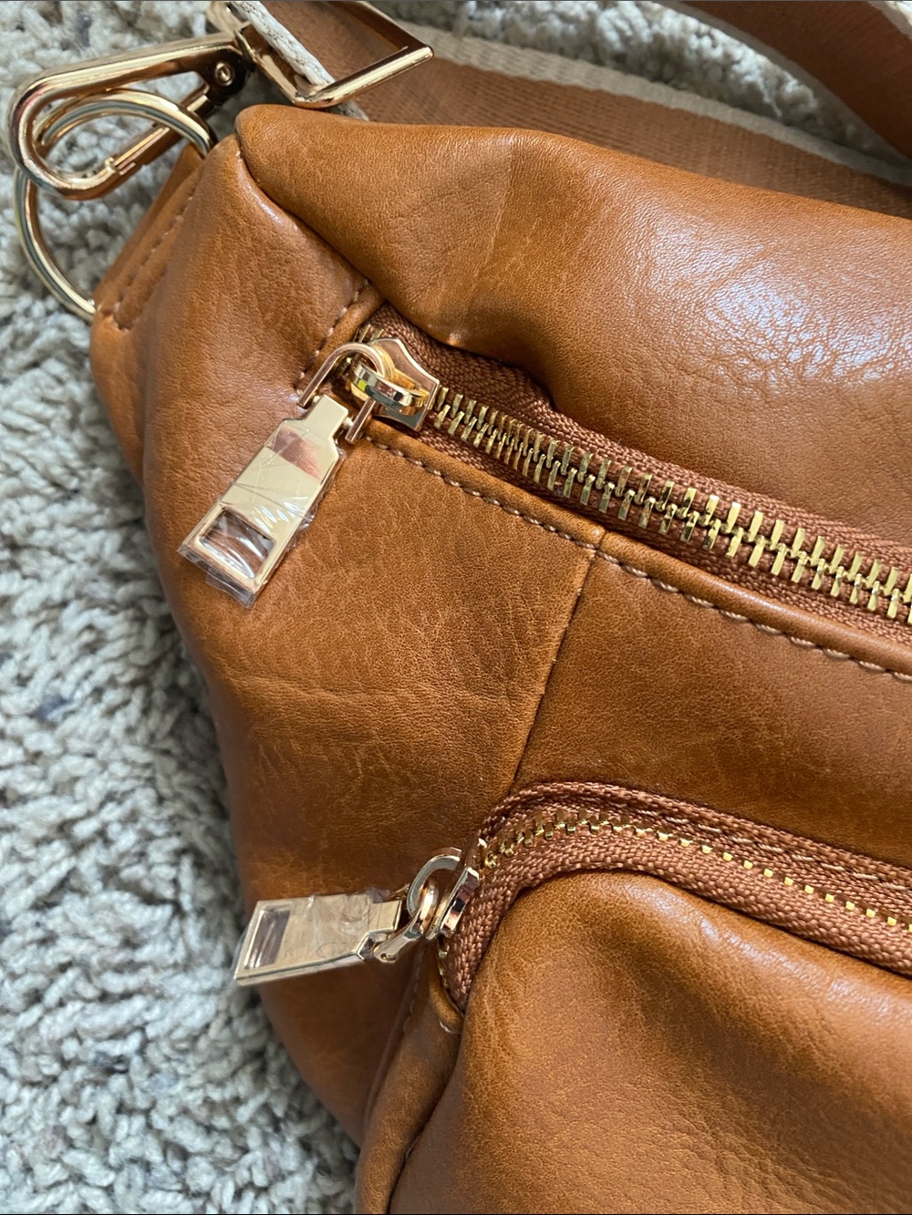 Tan Leather Crossbody Mini Bag with Signature Webbing Strap - Picture 2 of 5